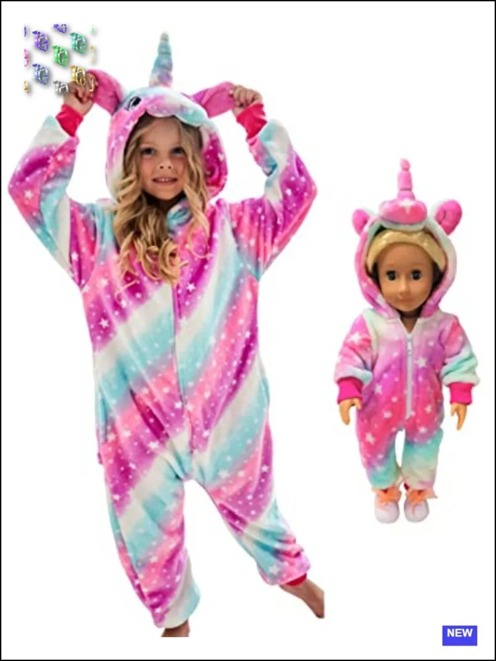 Girls Unicorn Hooded Onesie Halloween Costume, Flannel, Long Sleeve, Zipper